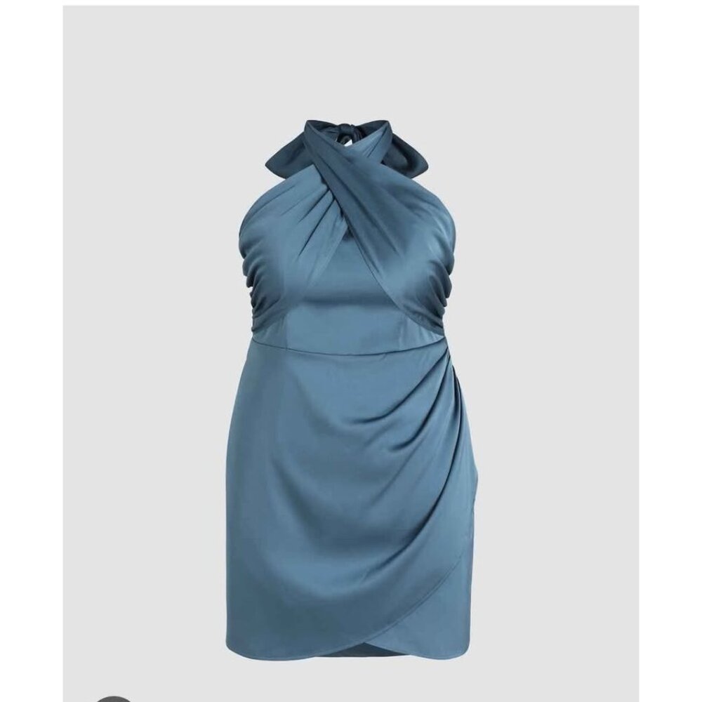 Solid Cross Halter Satin Dress Curve & Plus sz 1X/ 16